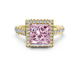 Yellow gold Fancy Pink Princess  Halo Pavé Diamond Engagement Ring with Four-Prong Setting_26