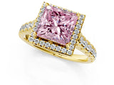 Yellow gold Fancy Pink Princess  Halo Pavé Diamond Engagement Ring with Four-Prong Setting_27