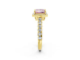 Yellow gold Fancy Pink Princess  Halo Pavé Diamond Engagement Ring with Four-Prong Setting_28
