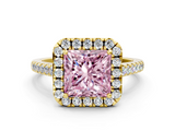 Yellow gold Fancy Pink Princess  Halo Pavé Diamond Engagement Ring with Four-Prong Setting_3