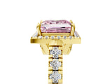Yellow gold Fancy Pink Princess  Halo Pavé Diamond Engagement Ring with Four-Prong Setting_31