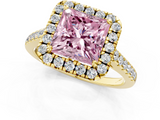 Yellow gold Fancy Pink Princess  Halo Pavé Diamond Engagement Ring with Four-Prong Setting_4