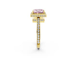 Yellow gold Fancy Pink Princess  Halo Pave Band Solitaire Ring with Prong Setting_31