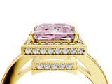 Yellow gold Fancy Pink Princess  Halo Pave Band Solitaire Ring with Prong Setting_33