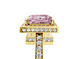 Yellow gold Fancy Pink Princess  Halo Pave Band Solitaire Ring with Prong Setting_34