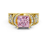 Yellow gold Fancy Pink Princess  Halo Pave Diamond Engagement Ring with Milgrain Detailing_29