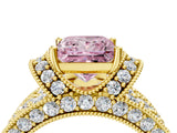 Yellow gold Fancy Pink Princess  Halo Pave Diamond Engagement Ring with Milgrain Detailing_33
