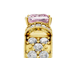 Yellow gold Fancy Pink Princess  Halo Pave Diamond Engagement Ring with Milgrain Detailing_34