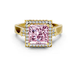 Yellow gold Fancy Pink Princess  Halo Pave Split Shank Prong Setting Ring_63