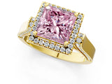 Yellow gold Fancy Pink Princess  Halo Pave Split Shank Prong Setting Ring_64