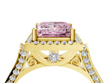 Yellow gold Fancy Pink Princess  Halo Pave Split Shank Prong Setting Ring_67