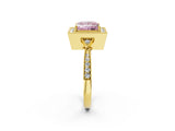 Yellow gold Fancy Pink Princess  Halo Round Diamond Milgrain Pave Engagement Ring_5