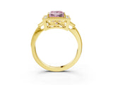 Yellow gold Fancy Pink Princess  Halo Round Diamond Milgrain Pave Engagement Ring_6