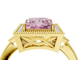 Yellow gold Fancy Pink Princess  Halo Round Diamond Milgrain Pave Engagement Ring_7