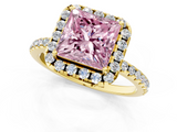 Yellow gold Fancy Pink Princess  Halo Round Diamond Pavé Band Four-Prong Ring_4