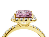 Yellow gold Fancy Pink Princess  Halo Round Diamond Pavé Band Four-Prong Ring_7
