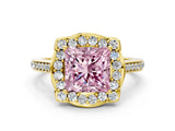 Yellow gold Fancy Pink Princess  Halo Round Diamond Pave Band with Four-Prong Setting_39
