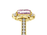 Yellow gold Fancy Pink Princess  Halo Round Diamond Pave Band with Four-Prong Setting_44
