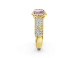 Yellow gold Fancy Pink Princess  Halo Round Diamond Pave Band with Prong Setting 2