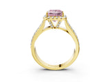 Yellow gold Fancy Pink Princess  Halo Round Diamond Pave Band with Prong Setting 3