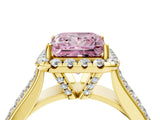 Yellow gold Fancy Pink Princess  Halo Round Diamond Pave Band with Prong Setting 4