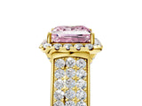 Yellow gold Fancy Pink Princess  Halo Round Diamond Pave Band with Prong Setting 5