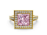 Yellow gold Fancy Pink Princess  Halo Solitaire Diamond Ring with Pave Band and Bezel Setting_29