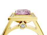 Yellow gold Fancy Pink Princess  Halo Solitaire Diamond Ring with Pave Band and Bezel Setting_33