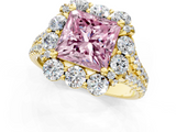 Yellow gold Fancy Pink Princess  Halo Split Shank Diamond Engagement Ring with Pave Band and Four-Prong Setting_1