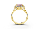 Yellow gold Fancy Pink Princess  Halo Split Shank Diamond Engagement Ring with Pave Band and Four-Prong Setting_3