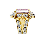 Yellow gold Fancy Pink Princess  Halo Split Shank Diamond Engagement Ring with Pave Band and Four-Prong Setting_5
