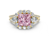 Yellow gold Fancy Pink Princess  Halo Split Shank Diamond Engagement Ring with Prong Setting