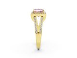 Yellow gold Fancy Pink Princess  Halo Split Shank Diamond Ring with Four-Prong Setting_2
