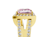 Yellow gold Fancy Pink Princess  Halo Split Shank Diamond Ring with Four-Prong Setting_5