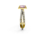 Yellow gold Fancy Pink Princess  Halo Split Shank Diamond Ring with Pavé Setting 2