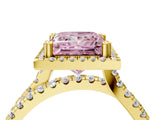 Yellow gold Fancy Pink Princess  Halo Split Shank Diamond Ring with Pavé Setting 4