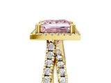 Yellow gold Fancy Pink Princess  Halo Split Shank Diamond Ring with Pavé Setting 5