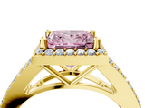 Yellow gold Fancy Pink Princess  Halo Split Shank Diamond Ring with Prong Setting_4