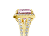 Yellow gold Fancy Pink Princess  Halo Split Shank Diamond Ring with Prong Setting_5