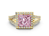 Yellow gold Fancy Pink Princess  Halo Split Shank Pave Diamond Ring with Four-Prong Setting_29