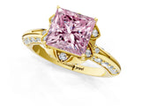 Yellow gold Fancy Pink Princess  Halo Split Shank Pave Diamond Ring with Petal Prong Setting_21
