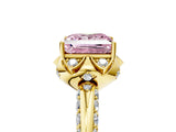 Yellow gold Fancy Pink Princess  Halo Split Shank Pave Diamond Ring with Petal Prong Setting_25