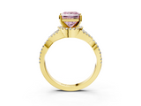 Yellow gold Fancy Pink Princess  Halo Twist Band Solitaire Prong Setting Ring_3