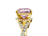 Yellow gold Fancy Pink Princess  Halo Twist Band Solitaire Prong Setting Ring_5