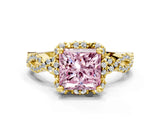 Yellow gold Fancy Pink Princess  Halo Twist Band Solitaire Ring with Six-Prong Setting_32