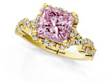 Yellow gold Fancy Pink Princess  Halo Twist Band Solitaire Ring with Six-Prong Setting_33