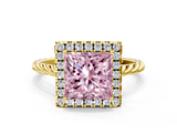 Yellow gold Fancy Pink Princess  Halo Twisted Band Four-Prong Diamond Ring