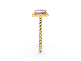 Yellow gold Fancy Pink Princess  Halo Twisted Band Four-Prong Diamond Ring_2