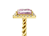 Yellow gold Fancy Pink Princess  Halo Twisted Band Four-Prong Diamond Ring_5