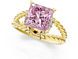 Yellow gold Fancy Pink Princess  Halo Twisted Band Four-Prong Ring_33